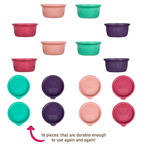 The First Years GreenGrown Reusable Bowls with Lids – Toddler Snack Bowl – 8 Pack – Pink/Purple/Teal