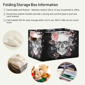 Sugar Skull Flower Floral Vintage Storage Bin Canvas Toys Storage Basket Bin Large Storage Cube Box Collapsible with Handles for Home Office Bedroom Closet Shelves,1 pc