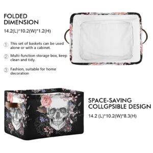 Sugar Skull Flower Floral Vintage Storage Bin Canvas Toys Storage Basket Bin Large Storage Cube Box Collapsible with Handles for Home Office Bedroom Closet Shelves,1 pc