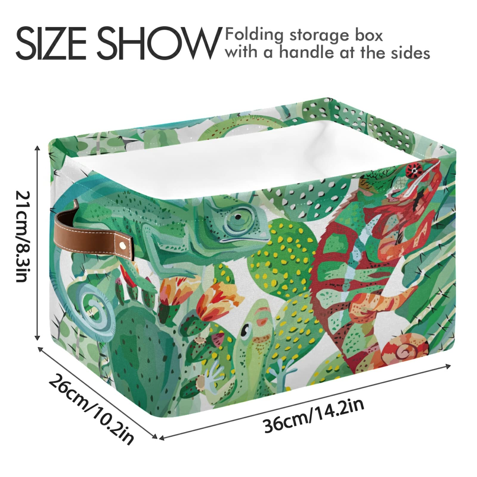 Animal Chameleon Tropical Cactus Storage Bin Canvas Toys Storage Basket Bin Large Storage Cube Box Collapsible with Handles for Home Office Bedroom Closet Shelves,2 pcs