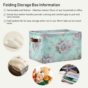 Floral Flower Rose Pattern Storage Bin Canvas Toys Storage Basket Bin Large Storage Cube Box Collapsible with Handles for Home Office Bedroom Closet Shelves,2 pcs