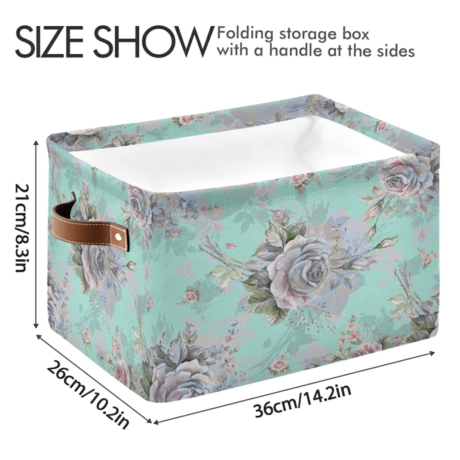 Floral Flower Rose Pattern Storage Bin Canvas Toys Storage Basket Bin Large Storage Cube Box Collapsible with Handles for Home Office Bedroom Closet Shelves,2 pcs