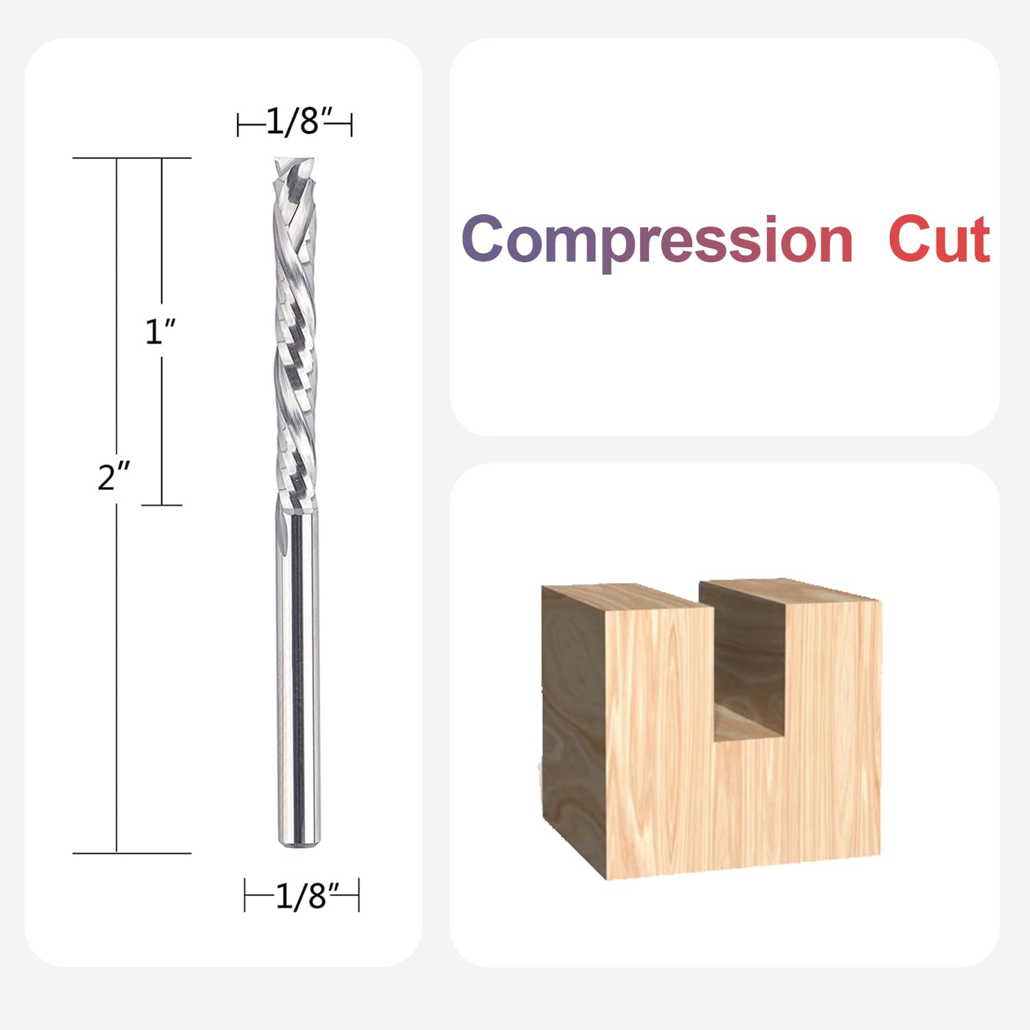 SpeTool 5Pcs Carbide Compression Router Bit Up&Down End Mills 1/8 x 1 inch Cutter for CNC Mill Machine Wookwork 3D Profile Detail Engraver Carving