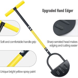 Byhagern Upgrade New Manual Edger, Half Moon Edger, Saw-Tooth Garden Edger Hand with Steel Long Handle, Lawn Step Edger for Garden Sidewalk Flower Beds