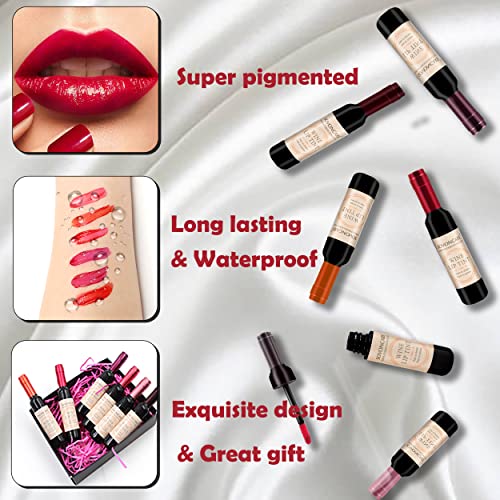 SOVONCARE 6 Color Wine Lip Tint, Matte Liquid Lipstick Waterproof Natural Lip Stains Set Long Lasting Wine Bottle Lip Gloss Makeup Gift Idea for Girls & Women