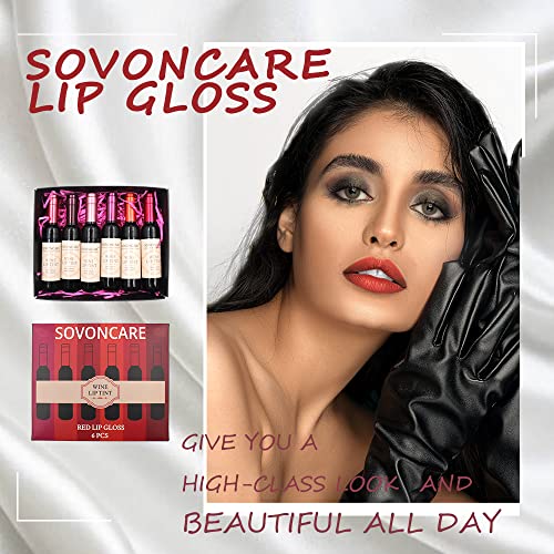 SOVONCARE 6 Color Wine Lip Tint, Matte Liquid Lipstick Waterproof Natural Lip Stains Set Long Lasting Wine Bottle Lip Gloss Makeup Gift Idea for Girls & Women