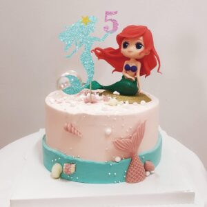 Mermaid 5 Cake Topper, Happy 5th Birthday Cake Decor for Baby Girl, Little Mermaid Birthday Party Decoration, Under the Sea Themed Party Supplies - Blue Glitter