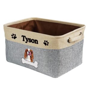 malihong personalized dog funny and cute cavalier king charles spanielpuppy bone decorative storage basket fabric toy box with 2 handles for organizing closet garage clothes blankets grey and white