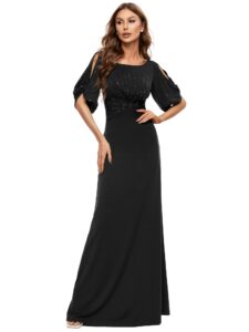 ever-pretty women's sequin hollow sleeve black dress maxi prom gown black us10