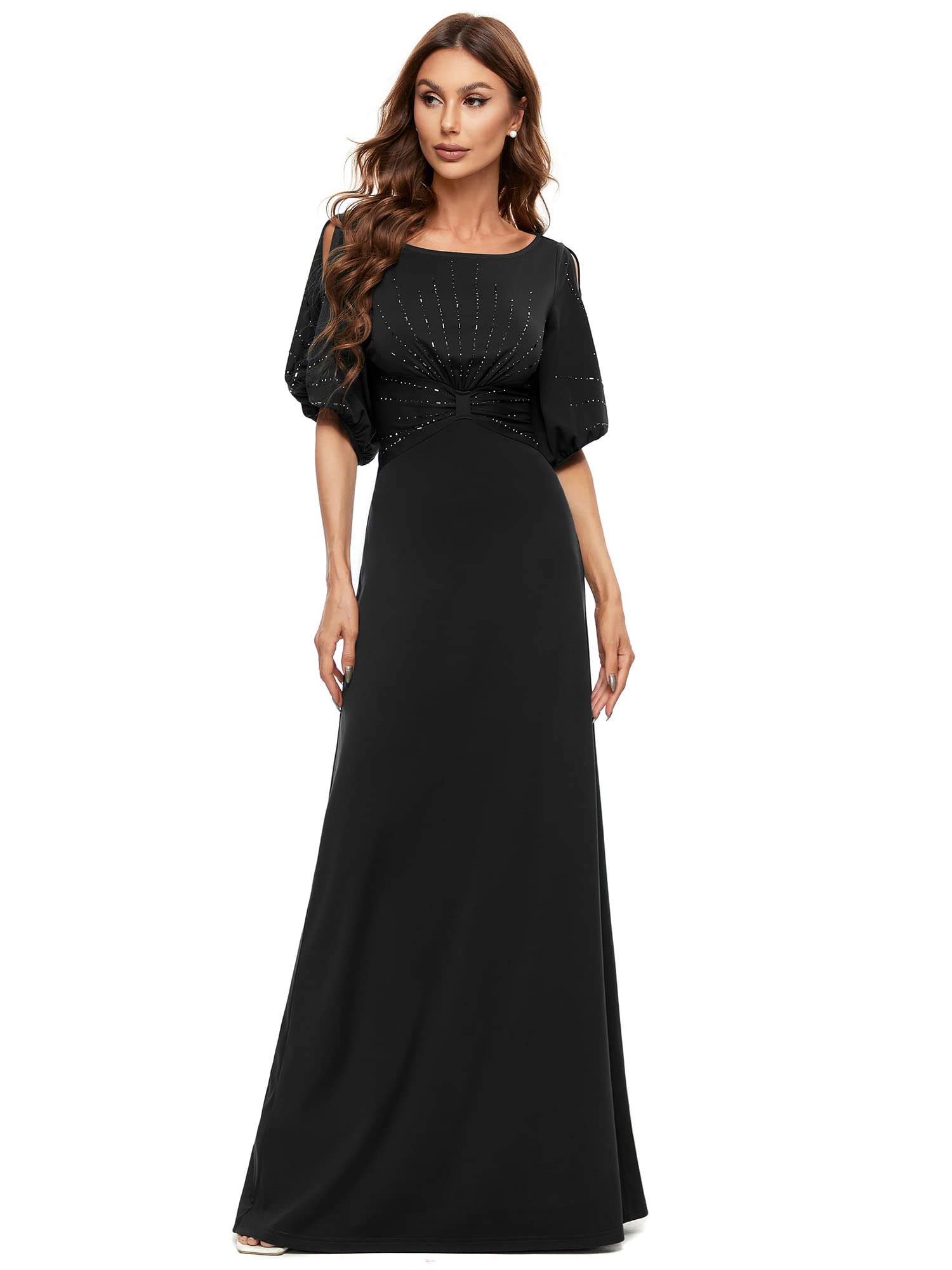 Ever-Pretty Women's Sequin Hollow Sleeve Black Dress Maxi Prom Gown Black US10
