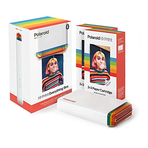 Polaroid Originals Hi-Print Bluetooth Photo Printer Bundle with Cartridge (2-Pack) and Film Kit with Acrylic Frames, Hanging Frames, and Stationery Storage Box (4 Items)