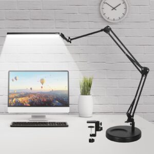 desk lamps for home office, 2-in-1 led desk lamp, 3-section long arm desk light with clamp and base, adjustable table lamp with 3 colors modes, 10 dimmer levels and memory function