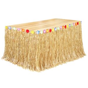 fovths luau grass table skirt natural 9 feet x 29.5 inch hawaiian table skirt for tropical hawaiian party decorations luau party costume party, straw yellow