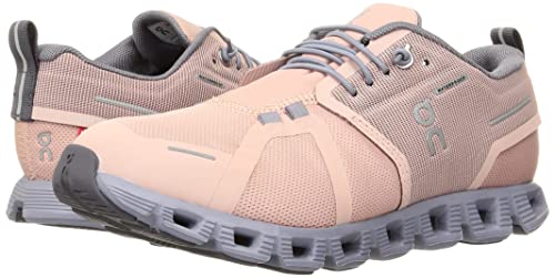 ON Women's Cloud 5 Waterproof Sneakers, Rose/Fossil, 8