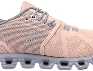 ON Women's Cloud 5 Waterproof Sneakers, Rose/Fossil, 8