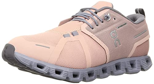 ON Women's Cloud 5 Waterproof Sneakers, Rose/Fossil, 8