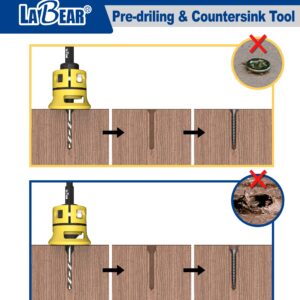 LaBear (#8) Countersink Drill bit Set, Countersink Drill bit, Countersink bit with Replaceable HSS Drill, 1/4" Hex Quick-Change Bits, Adjustable Low Friction Depth