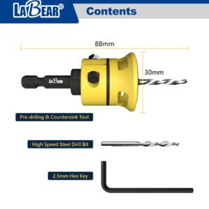 LaBear (#8) Countersink Drill bit Set, Countersink Drill bit, Countersink bit with Replaceable HSS Drill, 1/4" Hex Quick-Change Bits, Adjustable Low Friction Depth