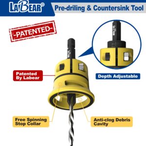 LaBear (#8) Countersink Drill bit Set, Countersink Drill bit, Countersink bit with Replaceable HSS Drill, 1/4" Hex Quick-Change Bits, Adjustable Low Friction Depth