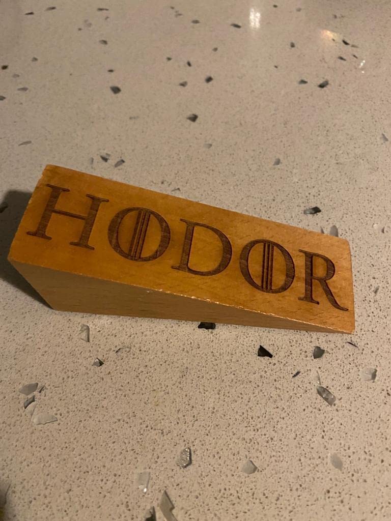 Natural Door Stop Hodor Stopper Elms Wood Ulmaceae Strong Hold Anti- Slip Rubber Wedge GOT Compatible with Every Surface 2 Pack Gift Engraved Merchandise Gag