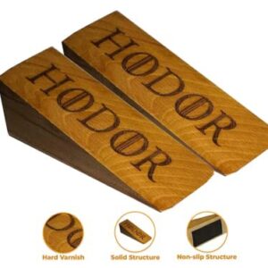 Natural Door Stop Hodor Stopper Elms Wood Ulmaceae Strong Hold Anti- Slip Rubber Wedge GOT Compatible with Every Surface 2 Pack Gift Engraved Merchandise Gag