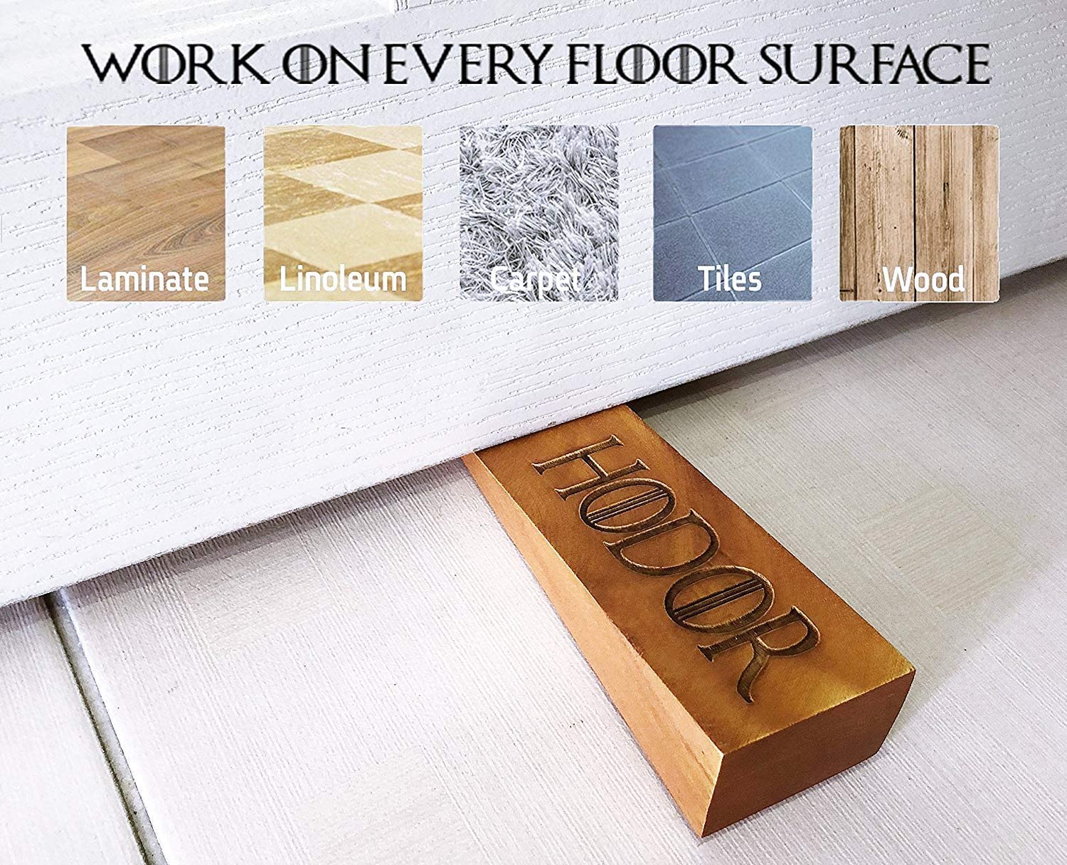 Natural Door Stop Hodor Stopper Elms Wood Ulmaceae Strong Hold Anti- Slip Rubber Wedge GOT Compatible with Every Surface 2 Pack Gift Engraved Merchandise Gag