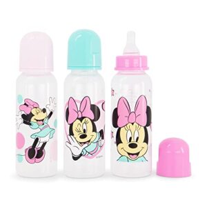 baby bottles 9 oz for girls | 3 pack of disney "winking minnie"" infant bottles for newborns and all babies | bpa-free plastic baby bottle for baby shower