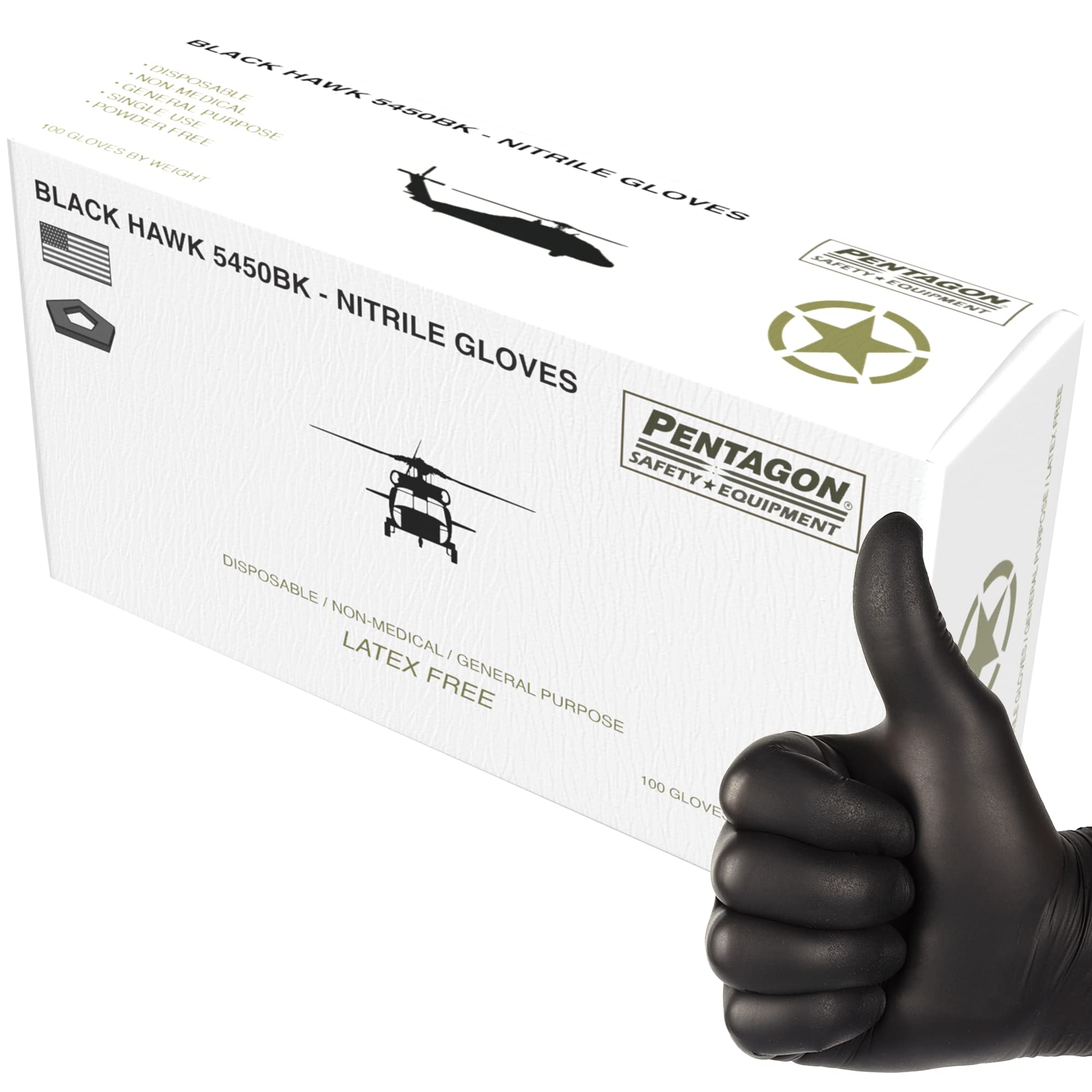 PENTAGON SAFETY EQUIPMENT Industrial Black Nitrile Gloves, Heavy Duty Disposable Gloves, Sizes (M-2XL)