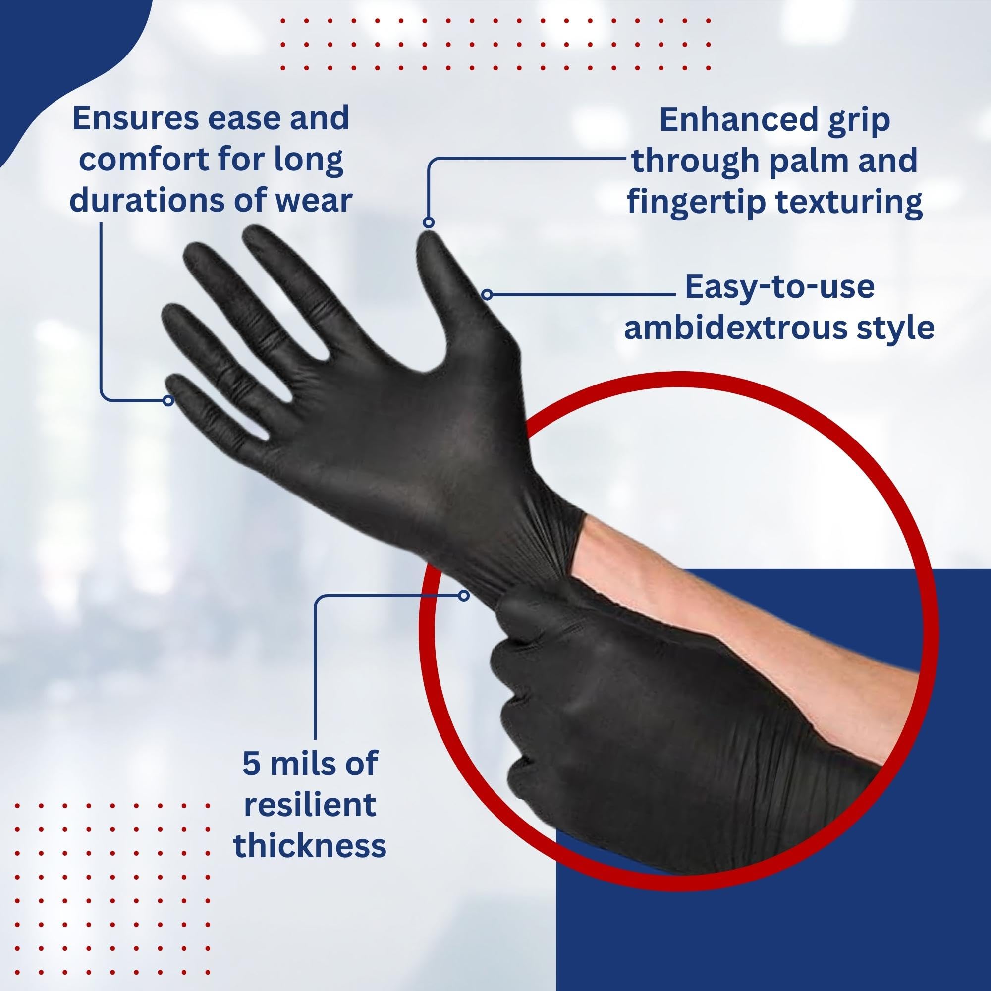 PENTAGON SAFETY EQUIPMENT Industrial Black Nitrile Gloves, Heavy Duty Disposable Gloves, Sizes (M-2XL)