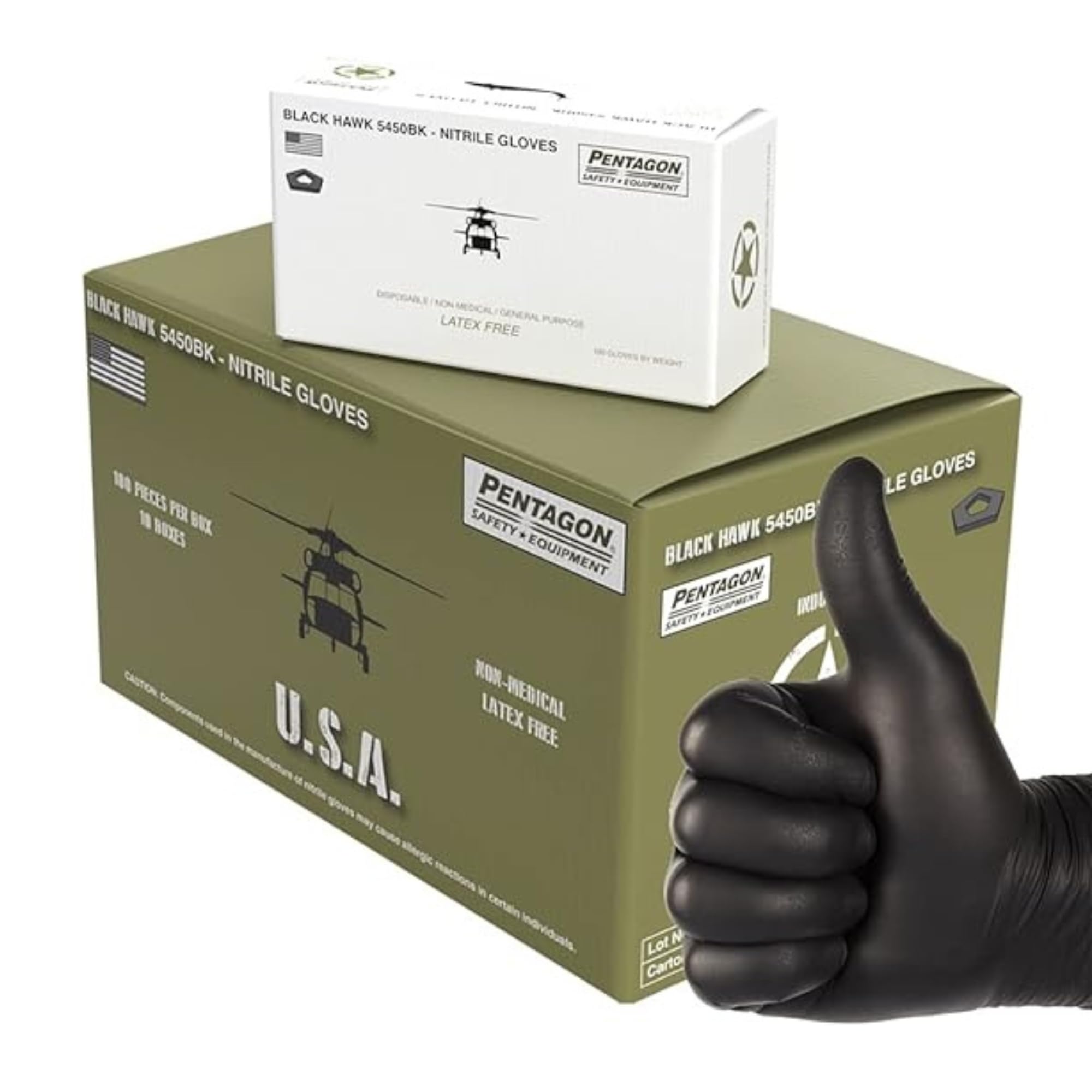 PENTAGON SAFETY EQUIPMENT Industrial Black Nitrile Gloves, Heavy Duty Disposable Gloves, Sizes (M-2XL)