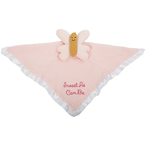 C.R. Gibson BLOV-24248 Pink Butterfly 100% Cotton Muslin Baby Lovey for Girls, 5" W x 14" L, Pink