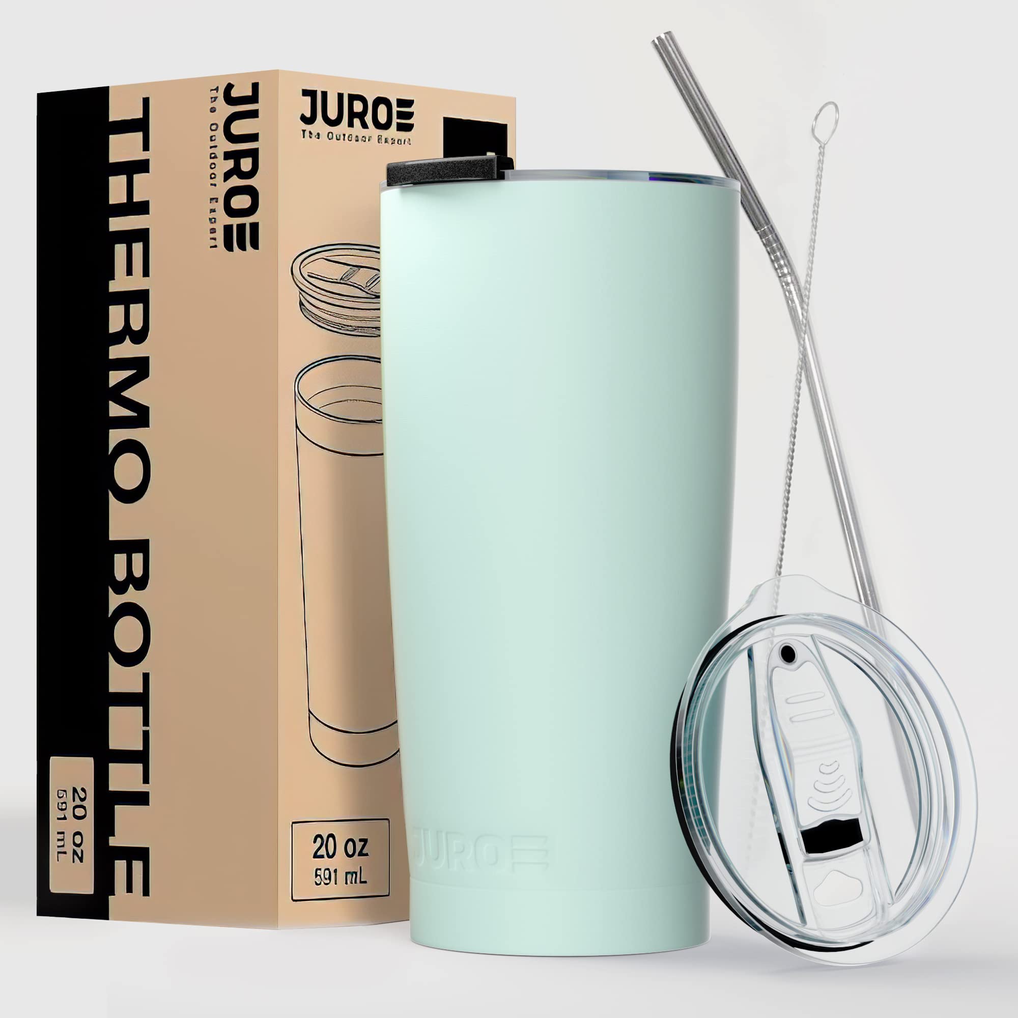 JURO Tumbler 20 oz Stainless Steel Vacuum Insulated Tumblers w/Lids and Straw [Travel Mug] Double Wall Water Coffee Cup for Home, Office, Kitchen Outdoor ideal for Ice Drinks/Hot Beverage - Mint