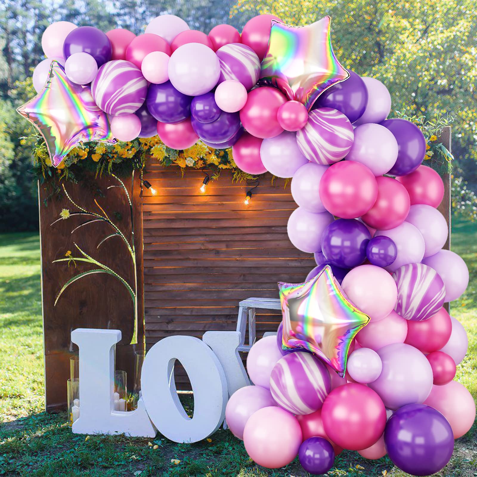 Purple Balloon Garland Arch Kit, Pink and Purple Balloon Garland Kit, 81Pcs Purple Balloons Arch Kit with Agate Balloons and Star Foil Balloon for Birthday Party Baby Shower Wedding Decorations