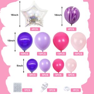 Purple Balloon Garland Arch Kit, Pink and Purple Balloon Garland Kit, 81Pcs Purple Balloons Arch Kit with Agate Balloons and Star Foil Balloon for Birthday Party Baby Shower Wedding Decorations