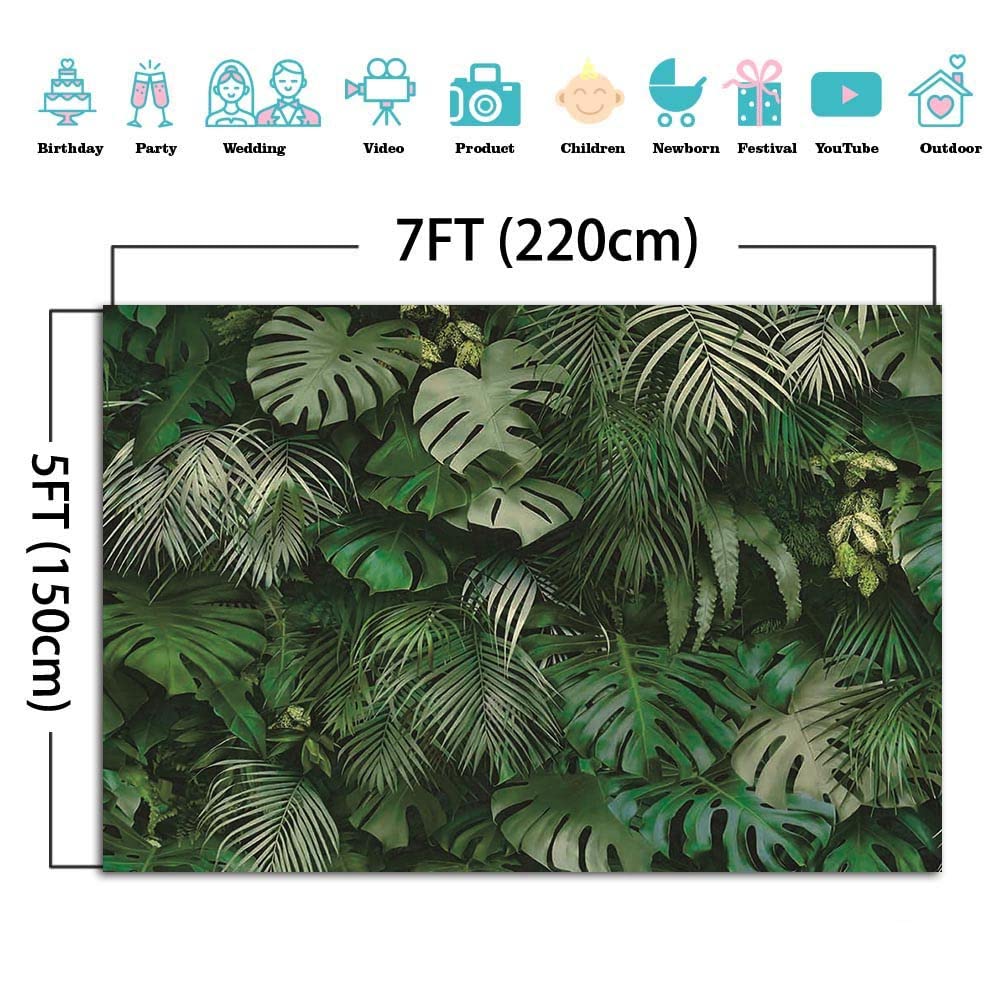 Yongqian Tropical Green Leaves Photography Backdrops Nature Safari Party Decoration Outdoorsy Newborn Baby Shower Backdrop Wedding Bridal Shower Birthday Photo Background Studio Props 7x5ft