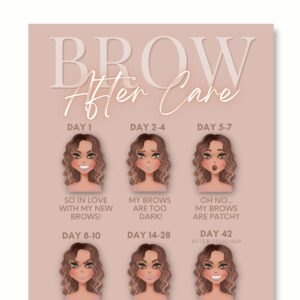 pmu eyebrow powder brow microblading aftercare instruction cards - 4x6 inches - front and back stages of brow healing