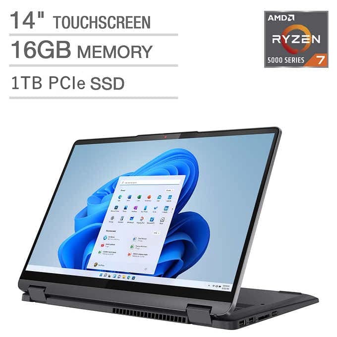 Lenovo Flex 5 Ultra-Thin Laptop, 14" 16:10 2K QHD (2240 x 1400) 2-in-1 Touch Display, 8-Core Ryzen 7-5700U (>i7-10710U), Wi-Fi 6, Webcam, Fingerprint, Type-C, 16GB RAM, 1TB PCIe SSD, w/HDMI Cable