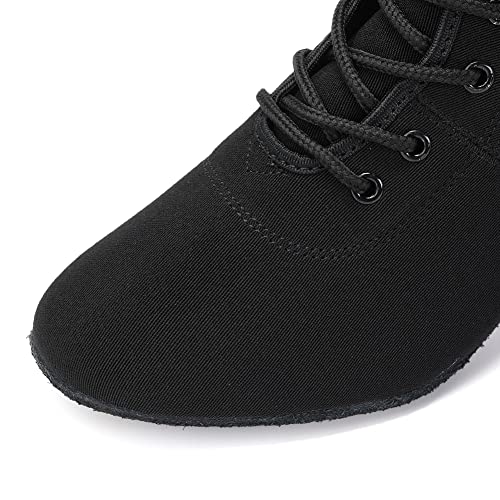 DKZSYIM Women's Latin Dance Boots Close Toe Ballroom Tango Performance Teaching Dancing Shoes,Black-3.5,US 6.5