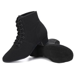 DKZSYIM Women's Latin Dance Boots Close Toe Ballroom Tango Performance Teaching Dancing Shoes,Black-3.5,US 6.5