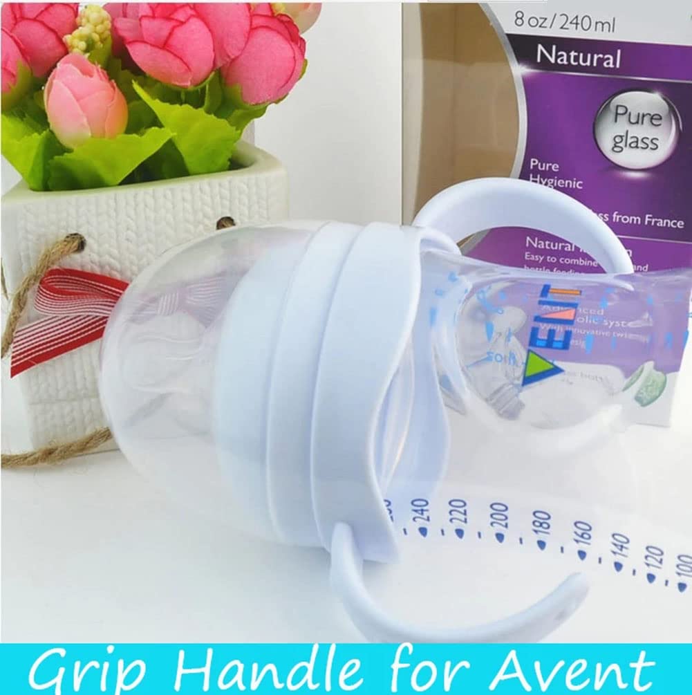 Newmemo Baby Bottle Handles, Bottle Grip Handle Baby Bottle Holder Compatible for Avent Natural Wide Mouth PP Glass Baby Feeding Bottles Baby Bottle Accessories, 2 Count