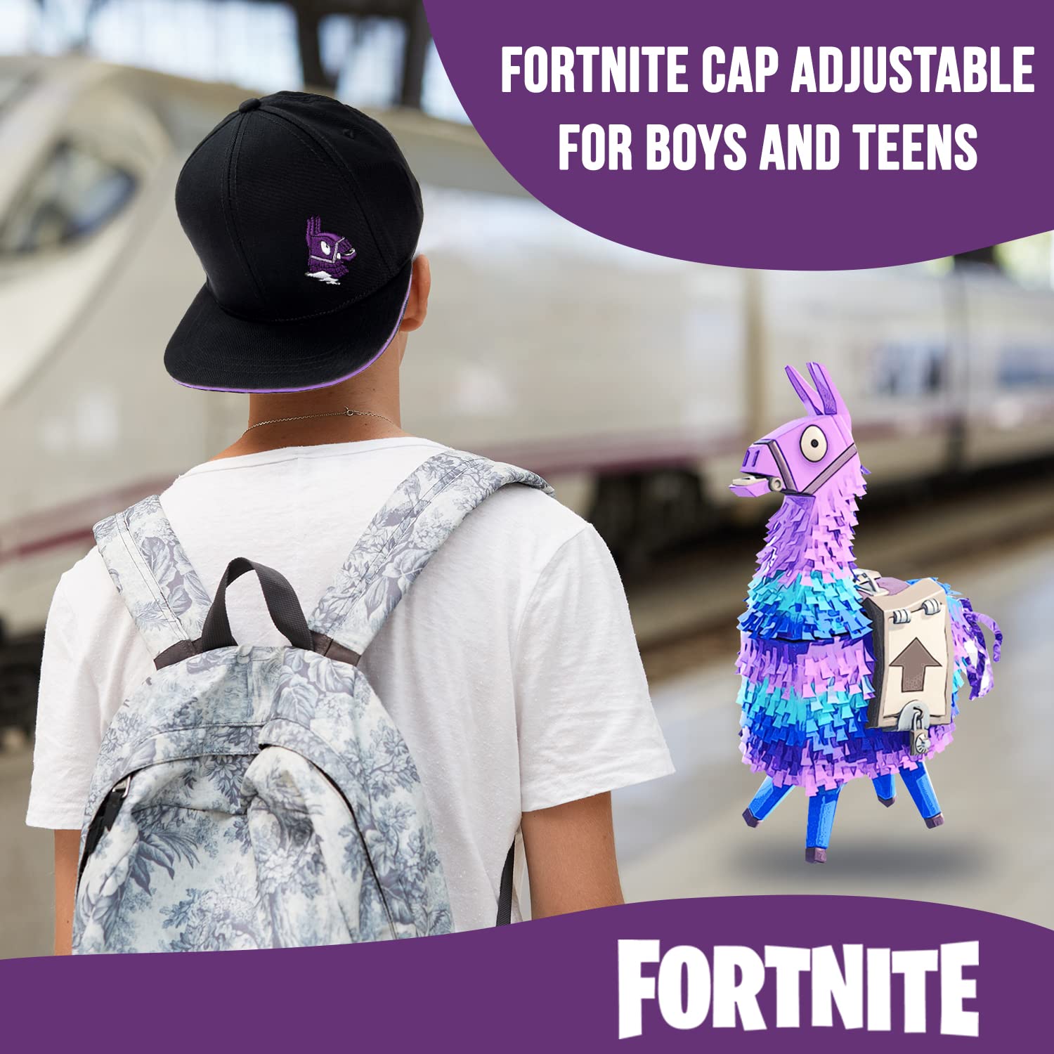 FORTNITE Baseball Cap for Boys, Quality Made Boys Hat and Fitted Cap, Flatbrim Baseball Hat with Sleek Design Purple/Black