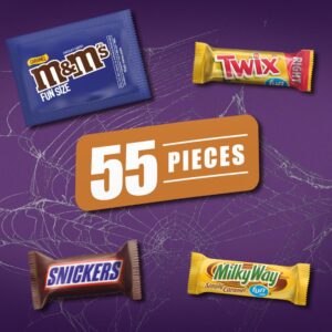 Mars SNICKERS, M&M'S Caramel, TWIX & MILKY WAY Caramel Variety Pack Fun Size Caramel Chocolate Candy Bar Assortment (33.43oz, 55 pieces) Bag