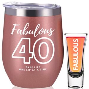 40th birthday gifts for women - 1983 wine tumbler & shot glass bday present ideas cheers to 40 year old her, mom, grandma, wife, sister, anniversary, retirement, from husband son daughter decorations