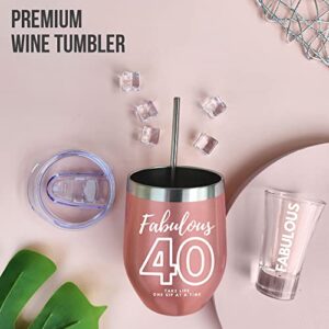 40th Birthday Gifts For Women - 1983 Wine Tumbler & Shot Glass Bday Present Ideas Cheers To 40 Year Old Her, Mom, Grandma, Wife, Sister, Anniversary, Retirement, From Husband Son Daughter Decorations