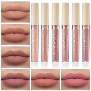 ionsgako 6 colors matte nude lipstick set liquid lipstick velvet lip gloss lip stain long lasting waterproof nude pink lipstick set for women lip makeup (set-b)