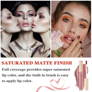 IONSGAKO 6 Colors Matte Nude Lipstick Set Liquid Lipstick Velvet Lip Gloss Lip Stain Long Lasting Waterproof Nude Pink Lipstick Set for Women Lip Makeup (SET-B)