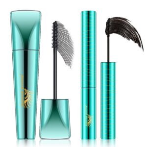 2pcs Mascara Lash 4D Mascara Waterproof Fiber Mascara Liquid Lash Mascara Thick Eyelash Long Lasting Smudge-Proof with 360 Degrees Spiral Brush (Black Set)