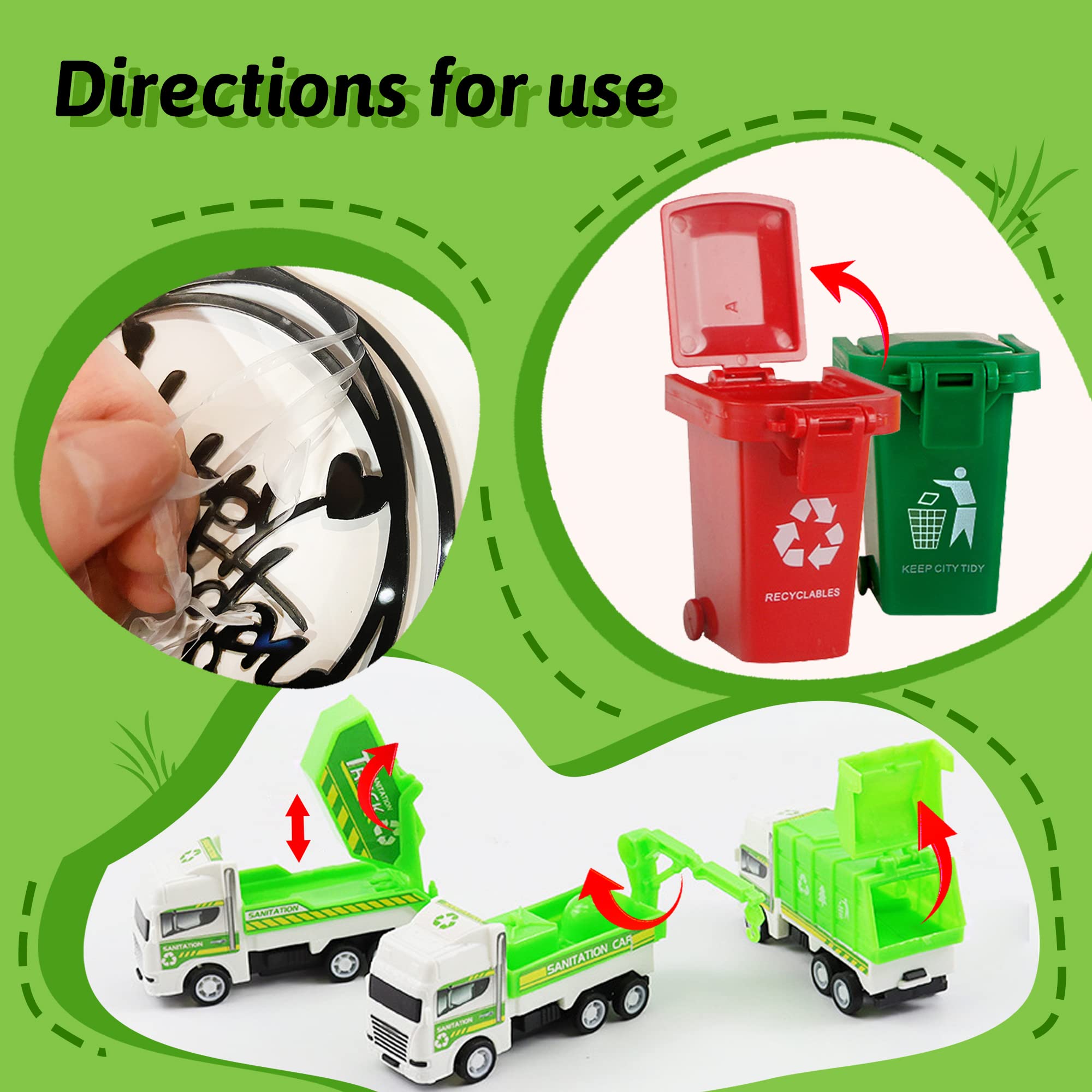 17PCS Garbage Truck Cake Topper Trash Truck Cake Decorations Trash Can Birthday Party for Trash Truck Waste Management Recycling Party Supplies