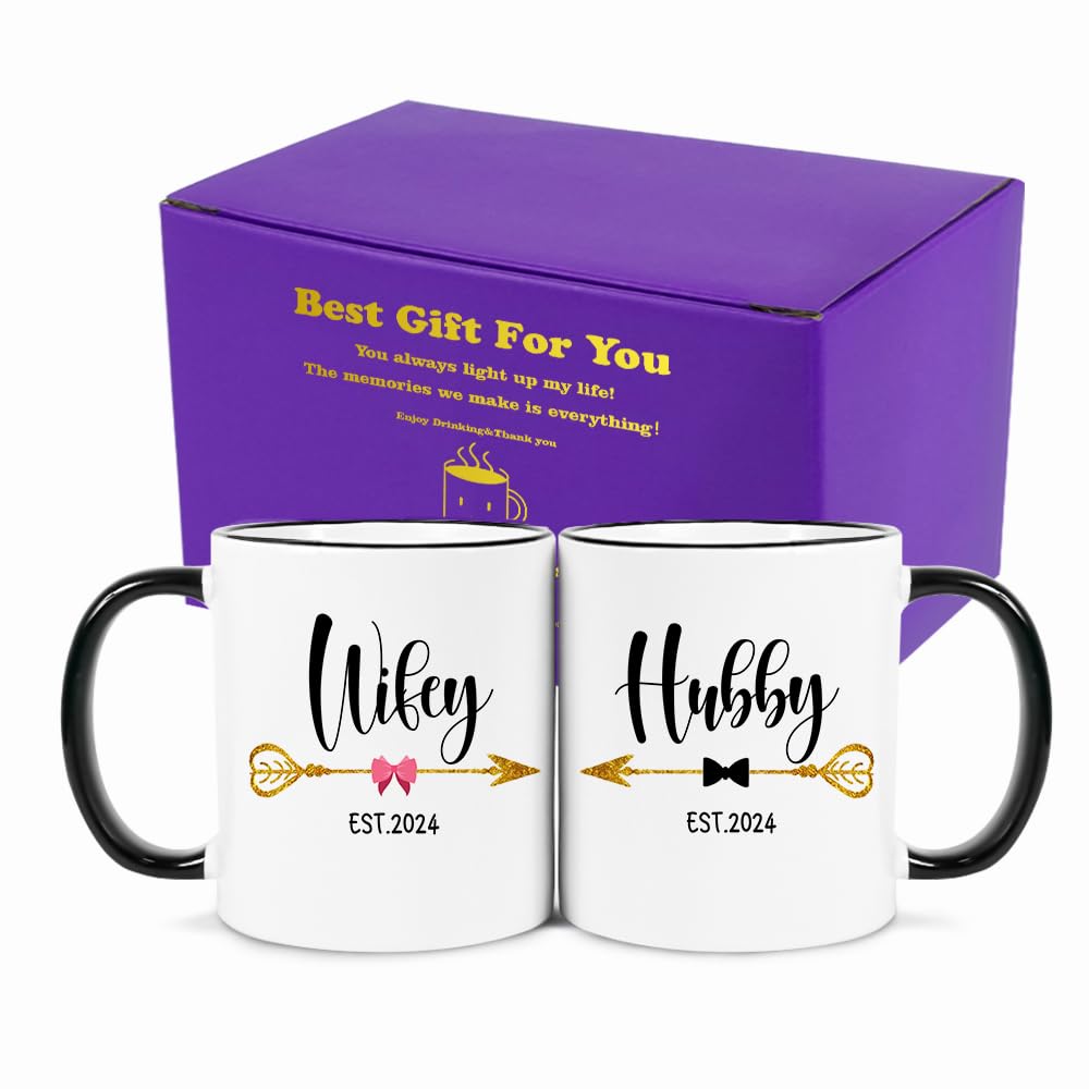 Fatbaby Est 2024 Hubby and Wifey Coffee Mug,Mr and Mrs Gifts Couple Mug, Wedding Gift for Couples, Newlywed Gifts for Couples,Unique Bridal Shower Gifts for Bride and Groom 11oz