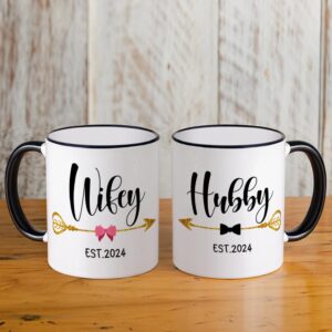 Fatbaby Est 2024 Hubby and Wifey Coffee Mug,Mr and Mrs Gifts Couple Mug, Wedding Gift for Couples, Newlywed Gifts for Couples,Unique Bridal Shower Gifts for Bride and Groom 11oz